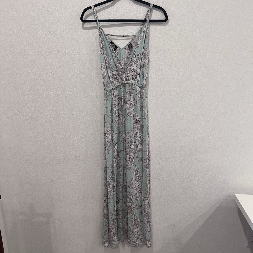 Angie Women’s  Green Floral Sleeveless Strappy Maxi Dress 100% Rayon Size S